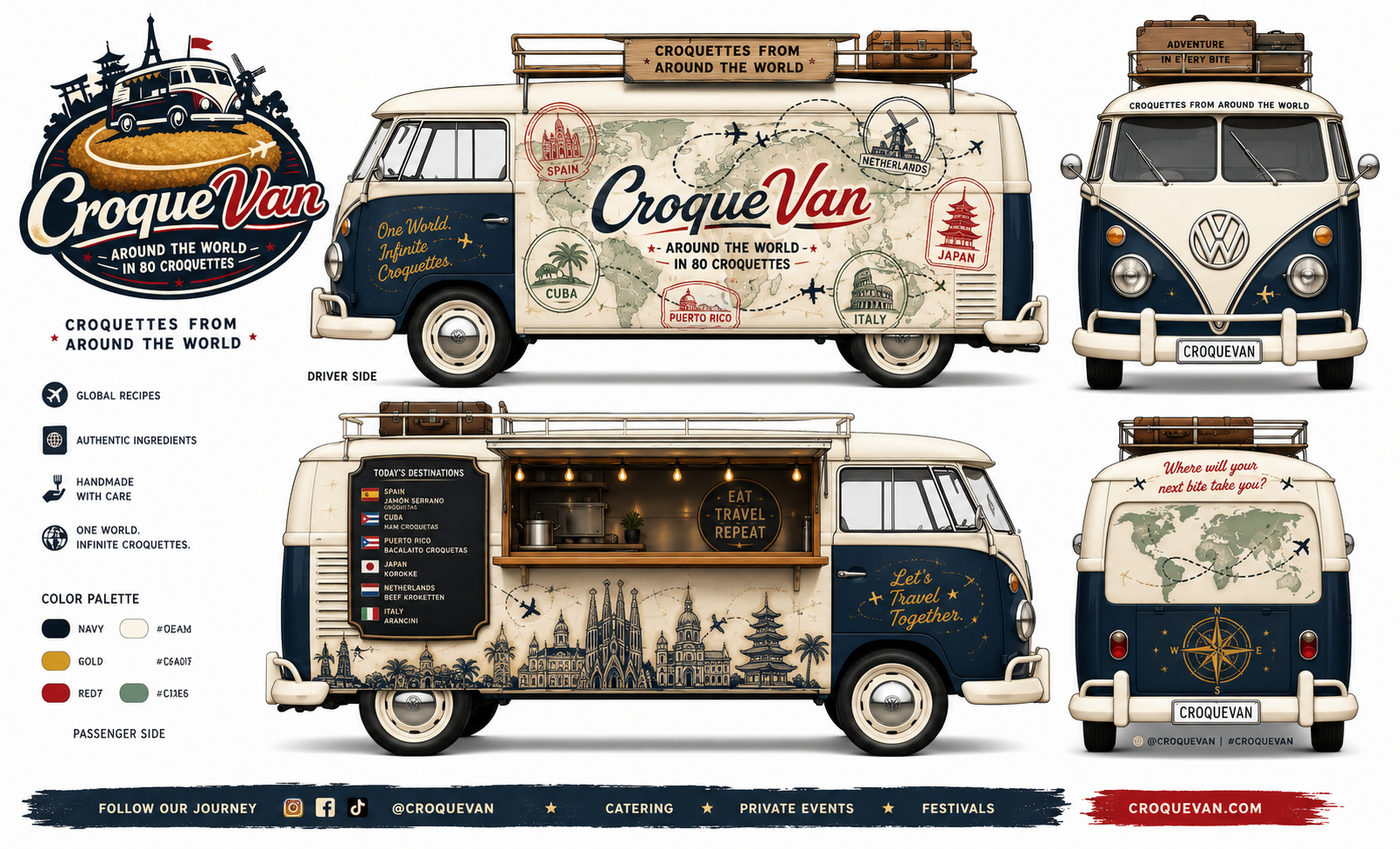 CroqueVan vintage VW food truck wrap design